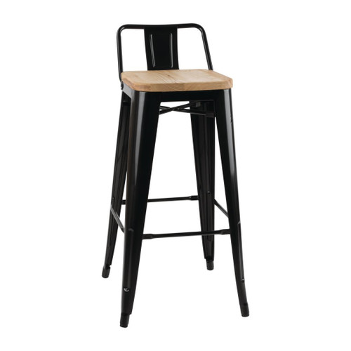 Bolero Bistro Backrest High Stools with Wooden Seat Pad Black (Pack of 4)