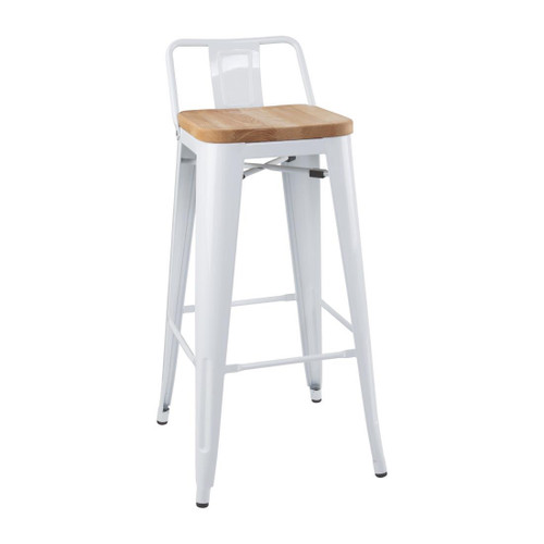 Bolero Bistro Backrest High Stools with Wooden Seat Pad White (Pack of 4)