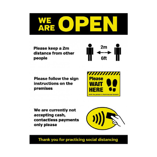 We Are Open Social Distancing Shop Guidance Poster A4 Self-Adhesive