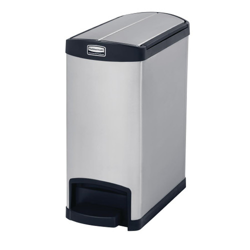 Rubbermaid Slim Jim End Step on Pedal Bin Stainless Steel 30Ltr