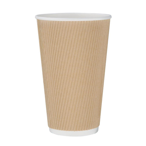 Fiesta Recyclable Coffee Cups Ripple Wall Kraft 455ml / 16oz (Pack of 25)