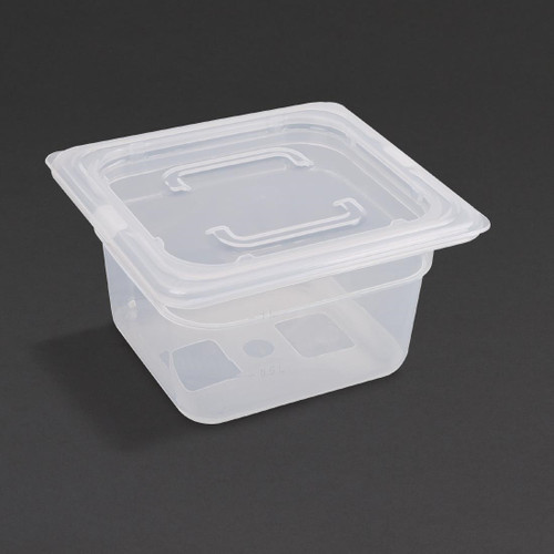 Vogue Polypropylene 1/6 Gastronorm Container with Lid 100mm (Pack of 4)