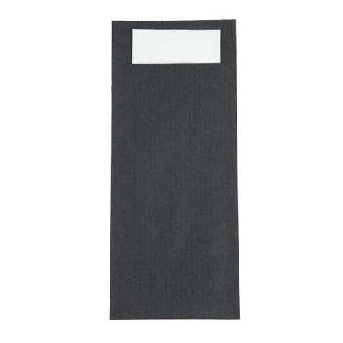 Europochette Kraft Black Cutlery Pouch with White Napkin (Pack of 600)