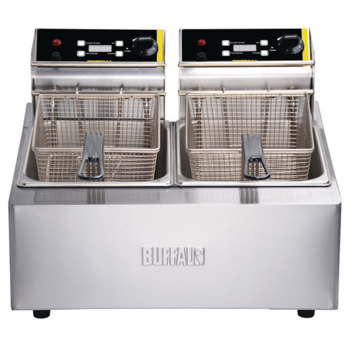 Buffalo Heavy Duty Twin Tank Twin Basket Countertop Electric Fryer 2x2.8kW