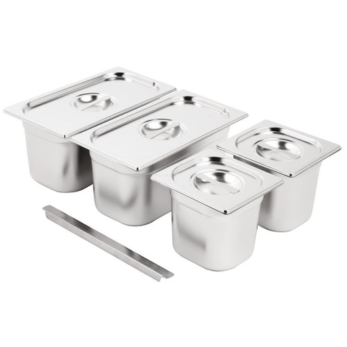 Vogue Stainless Steel Gastronorm Pan Set 2x 1/3 2 x 1/6 with Lids