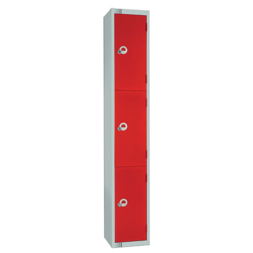 Elite Three Door Coin Return Locker with Sloping Top Red