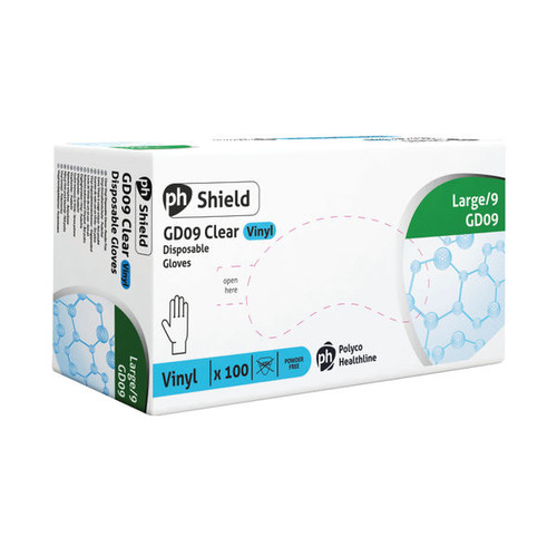 Shield Powder-Free Vinyl Gloves Large Clear (100 Pack) GD09