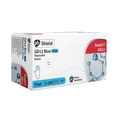 Shield Powder-Free Vinyl Gloves Small Blue (100 Pack) GD13 Shield Powder-Free Vinyl Gloves Small Blue (100 Pack) GD13