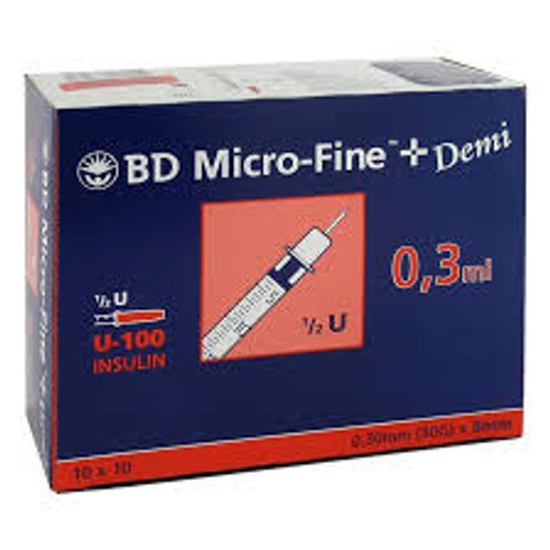 Micro–Fine™+ Demi Insulin Syringes 0.3 ml 30 G x 8 mm (Pack of 100)