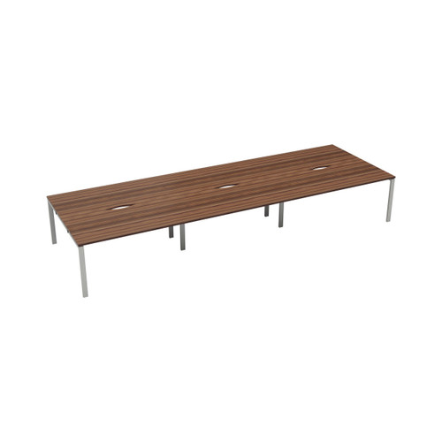 Jemini 6 Person Bench Desk 3600x1600x730mm Dark Walnut/White