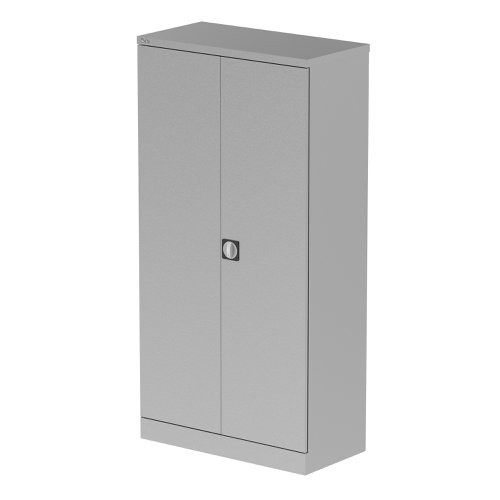 Qube 1850mm 2-Door Stationery Cupboard Silver With Shelves