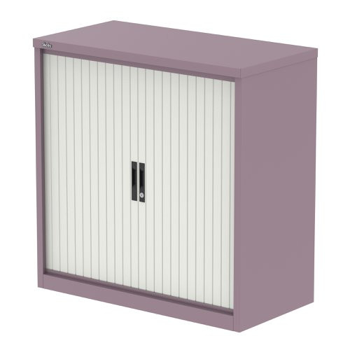 Qube 1000mm Side Tambour Cupboard Pastel Violet And Satin White With Shelves