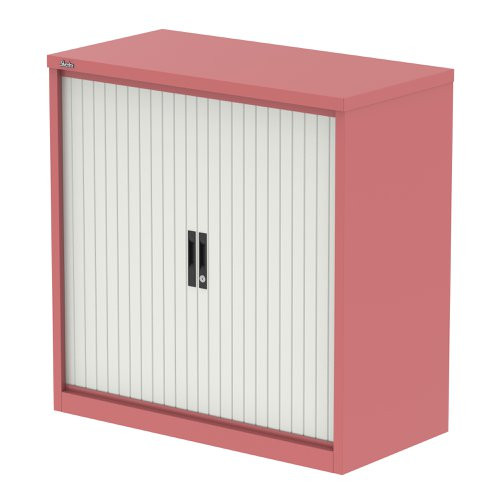 Qube 1000mm Side Tambour Cupboard Antique Pink And Satin White With Shelves