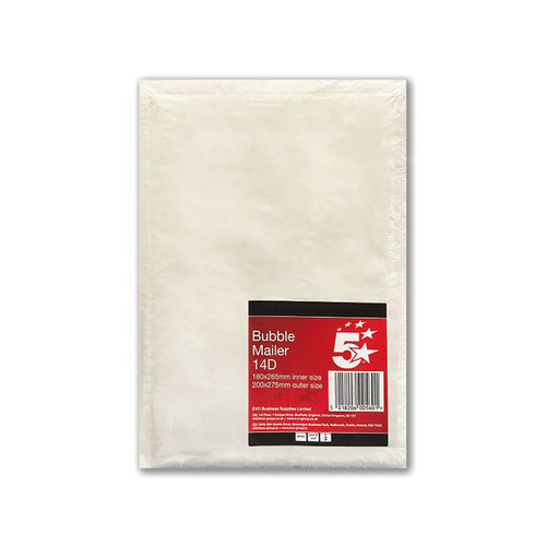 5 Star Bubble Mailer Size 14D 170x265mm Internal (Pack of 3)