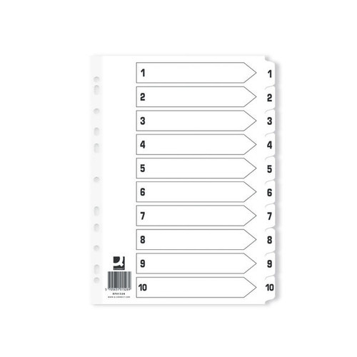 Q-Connect Index 1-10 Board Reinforced White (25 Pack)