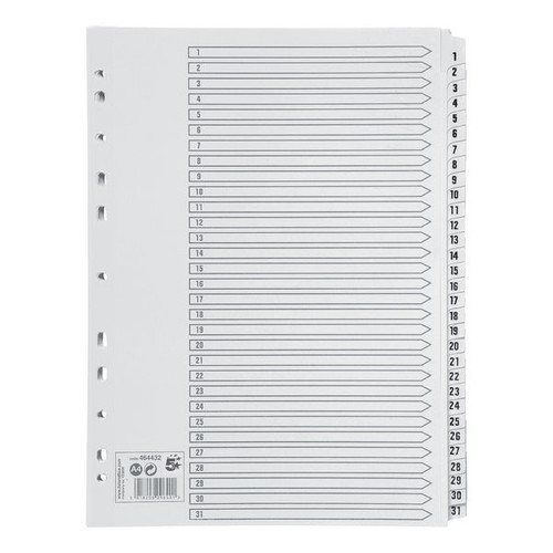 5 Star Office Index 1-31 Multipunched Mylar-reinforced Strip Tabs 150gsm A4  White