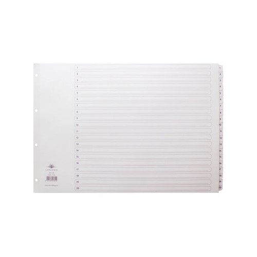 Concord Index 1-20 A3 White Board with Clear Mylar Tabs 04801/CS48 Concord Index 1-20 A3 White Board with Clear Mylar Tabs 04801/CS48