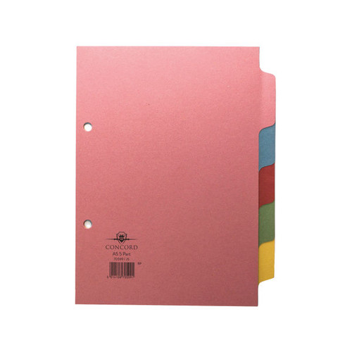 Concord Divider 5-Part A5 160gsm Pastel Colours 70599/J5 Concord Divider 5-Part A5 160gsm Pastel Colours 70599/J5
