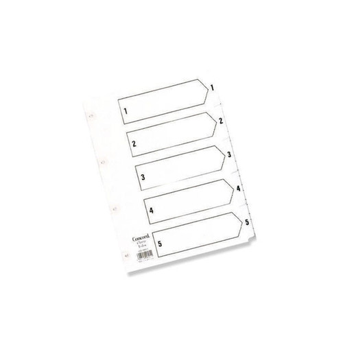 Concord Reinforced Index 1-5 A5 White Board Mylar Tabs 07001/CS70 Concord Reinforced Index 1-5 A5 White Board Mylar Tabs 07001/CS70