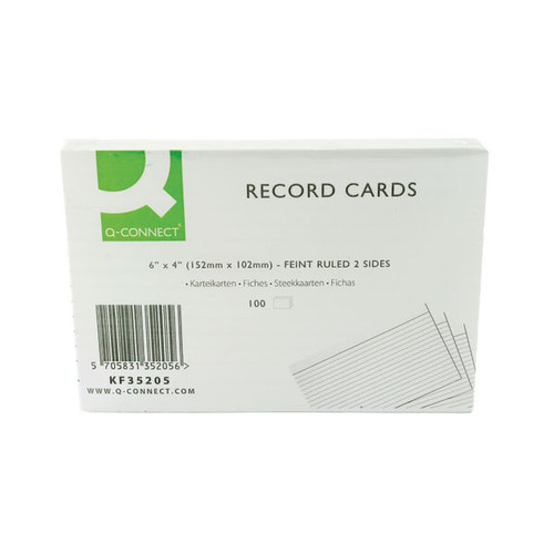 Q-Connect Record Card 152x102mm Ruled Feint White (100 Pack) Q-Connect Record Card 152x102mm Ruled Feint White (100 Pack)