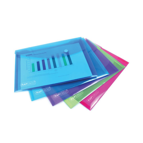 Rapesco Eco Recycled Popper Wallet A5 Assorted Bright Transparent (Pack of 5) 0689 Rapesco Eco Recycled Popper Wallet A5 Assorted Bright Transparent (Pack of 5) 0689