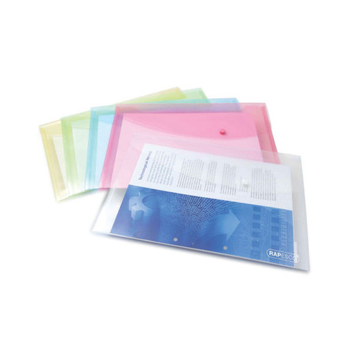Rapesco Eco Recycled Popper Wallet A4+ Assorted Pastel Transparent (Pack of 5) 0696 Rapesco Eco Recycled Popper Wallet A4+ Assorted Pastel Transparent (Pack of 5) 0696