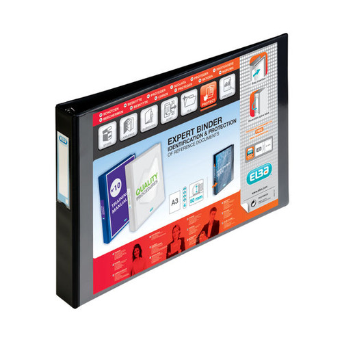Elba Vision 30mm 4D-Ring Binder Oblong A3 Black 100082459 Elba Vision 30mm 4D-Ring Binder Oblong A3 Black 100082459