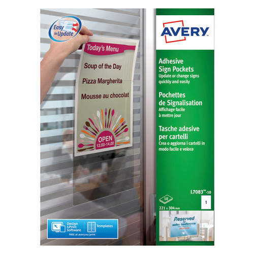 Avery Transparent Adhesive Sign Pockets A4 (Pack of 10) L7083-10