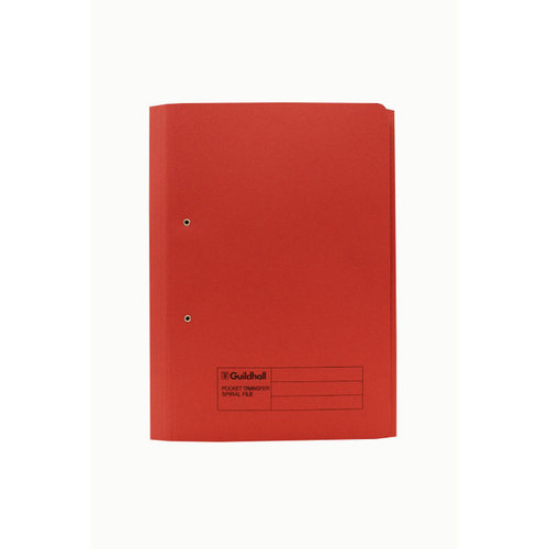 Exacompta Guildhall R/Hand Transfer Spiral Pocket File 315gsm Foolscap Red (Pack of 25) 211/9065Z