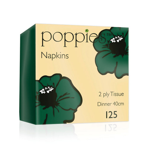 Poppies 2-Ply Tissue Dinner Napkins Forest Green 40cm (Pack of 125) 4024FG