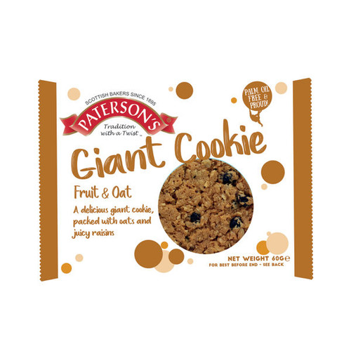 Patersons Giant Cookie Fruity Oat 60g (Pack of 18) F5317 Patersons Giant Cookie Fruity Oat 60g (Pack of 18) F5317