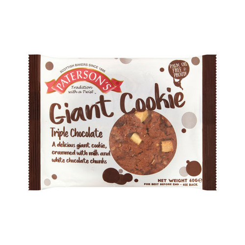 Patersons Giant Cookie Triple Chocolate 60g (Pack of 18) F5318 Patersons Giant Cookie Triple Chocolate 60g (Pack of 18) F5318