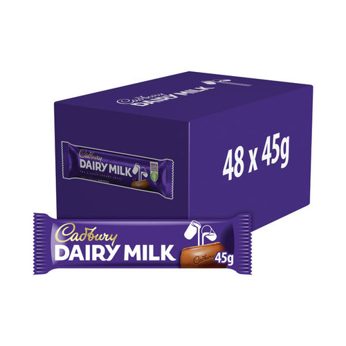 Cadbury Dairy Milk Chocolate Bar 45g (Pack of 48) 968169 Cadbury Dairy Milk Chocolate Bar 45g (Pack of 48) 968169