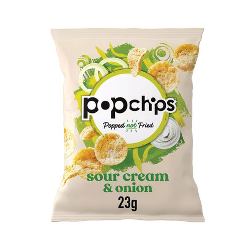 Popchips Sour Cream and Onion Crisps 23g (Pack of 24) 701432 Popchips Sour Cream and Onion Crisps 23g (Pack of 24) 701432