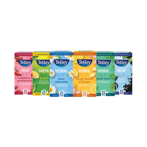 Tetley Fruit+Herbal Tea Bags Variety Pack 6x25 (Pack of 150) XFO3507