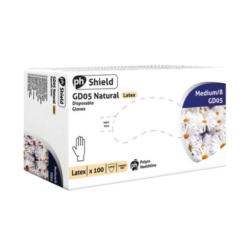 Shield Powder-Free Latex Gloves Medium Natural (100 Pack) GD05