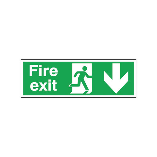 Safety Sign Fire Exit Running Man Arrow Down 150x450mm Self-Adhesive E100A/S Safety Sign Fire Exit Running Man Arrow Down 150x450mm Self-Adhesive E100A/S