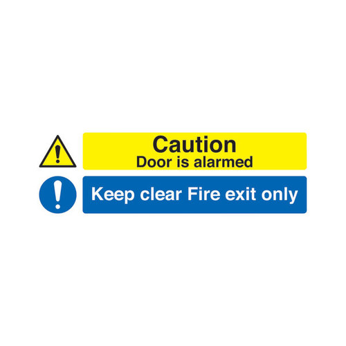 Safety Sign Caution Door is Alarmed Keep Clear Fire Exit Only Self-Adhesive 150x450mm SR72031 Safety Sign Caution Door is Alarmed Keep Clear Fire Exit Only Self-Adhesive 150x450mm SR72031
