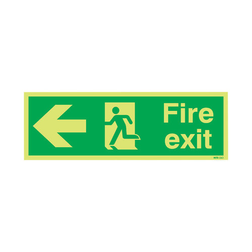 Safety Sign Niteglo Fire Exit Running Man Arrow Left 150x450mm PVC FX04311M Safety Sign Niteglo Fire Exit Running Man Arrow Left 150x450mm PVC FX04311M