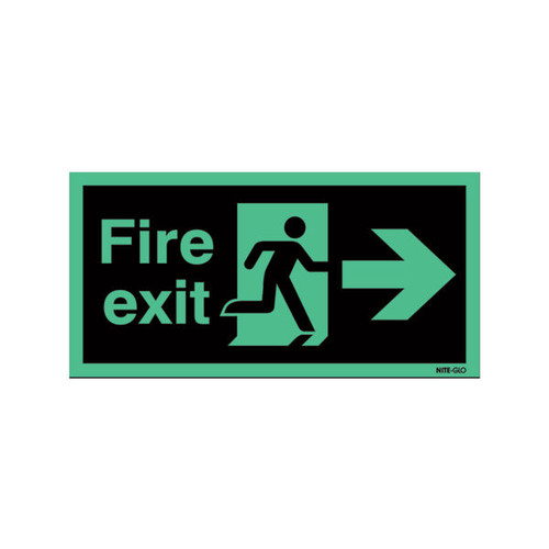 Safety Sign Niteglo Fire Exit Running Man Arrow Right Self-Adhesive 150x450mm NG26A/S Safety Sign Niteglo Fire Exit Running Man Arrow Right Self-Adhesive 150x450mm NG26A/S