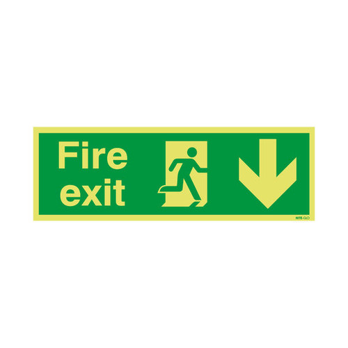Safety Sign Niteglo Fire Exit Running Man Arrow Down 150x450mm PVC FX04211M Safety Sign Niteglo Fire Exit Running Man Arrow Down 150x450mm PVC FX04211M