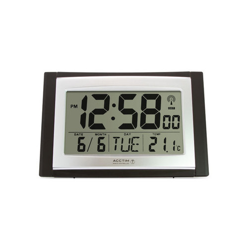 Acctim Stratus Radio Controlled LED Wall/Desk Clock Black/Silver 74053 Acctim Stratus Radio Controlled LED Wall/Desk Clock Black/Silver 74053