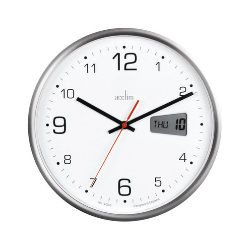 Acctim Kalendar Wall Clock with Digital Date 270mm Diameter Silver Frame 22367 Acctim Kalendar Wall Clock with Digital Date 270mm Diameter Silver Frame 22367
