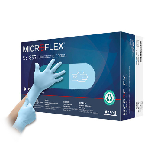 Microflex® 93–833 Non–Sterile Nitrile Examination Gloves Blue (Medium 7.5 – 8.0) (Pack of 250) Microflex® 93–833 Non–Sterile Nitrile Examination Gloves Blue (Medium 7.5 – 8.0) (Pack of 250)