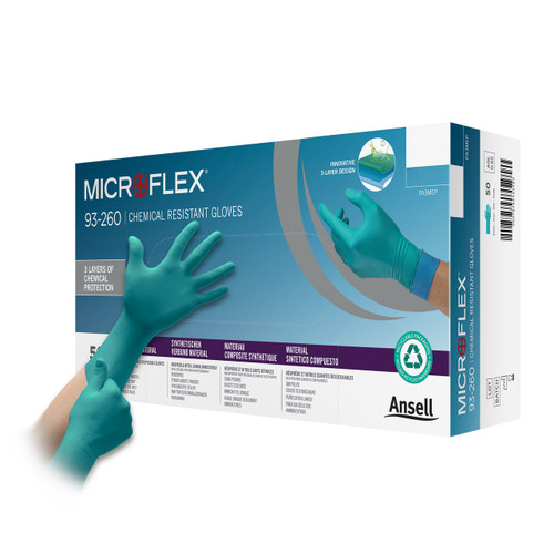 Microflex® 93–260 Non–Sterile Chemical–Resistant Disposable Gloves Green (X–Large 9.5 – 10.0) (Pack of 500)