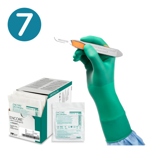 Encore® Powder–Free Latex Surgical Undergloves Green (7.0) (Pack of 50) Encore® Powder–Free Latex Surgical Undergloves Green (7.0) (Pack of 50)