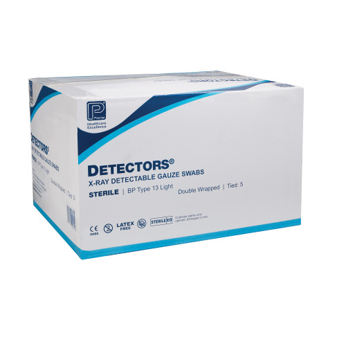 Premier Detectors® Sterile X–Ray Detectable Swabs White (10 x 10 cm, 32–Ply) (Pack of 80) Premier Detectors® Sterile X–Ray Detectable Swabs White (10 x 10 cm, 32–Ply) (Pack of 80)