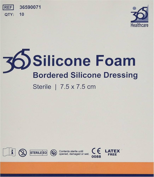365 Sterile Self–Adhesive Silicone Foam Wound Dressings (15 x 15 cm) (Pack of 10)