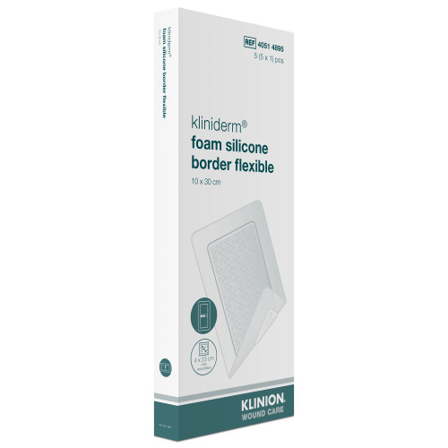 Klinion® Kliniderm® Foam Silicone Border Flex Dressings (10 cm x 30 cm) (Pack of 5) Klinion® Kliniderm® Foam Silicone Border Flex Dressings (10 cm x 30 cm) (Pack of 5)