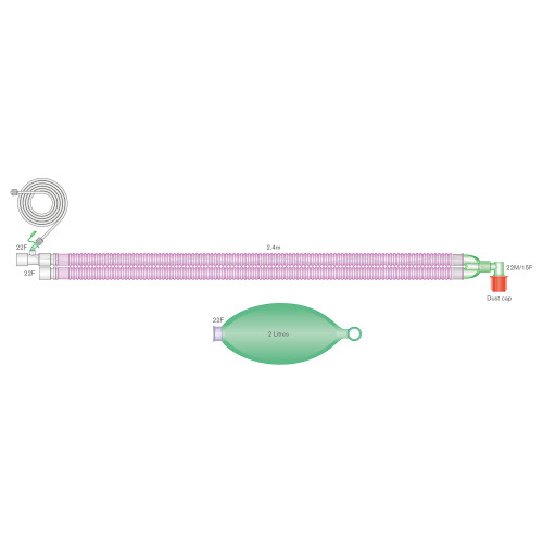 FlexTube™ Silver Knight™ Anti–Microbial Breathing Systems With 2 L Bag, Integral Monitoring Line, ≥ 2.4 m (22 mm) (Pack of 8)